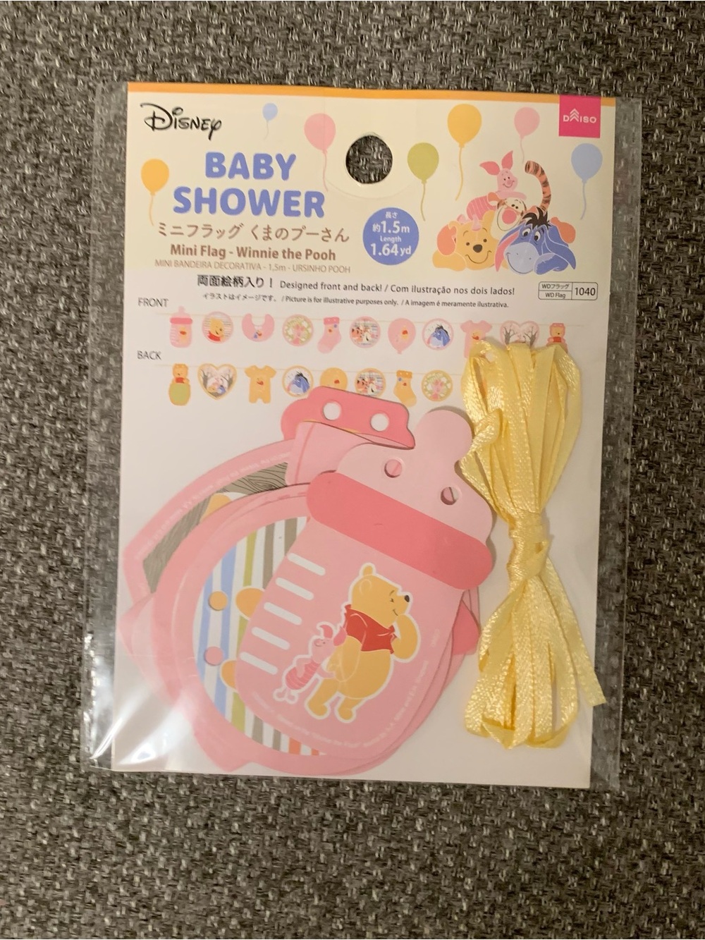 BNIB Japan 8cm Winnie the Pooh baby shower decoration banner - pink girl